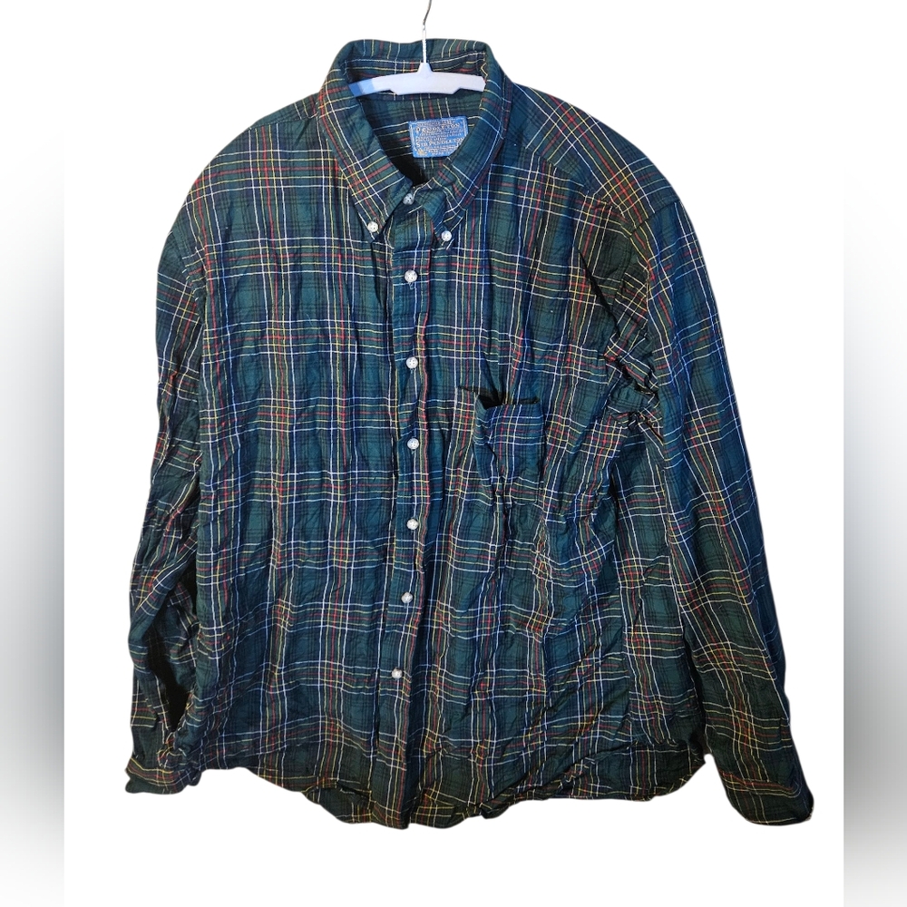 Vintage Pendleton Green Plaid Button-Up Shirt Xl CL0015